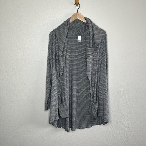 Angelrox women’s Striped Gray Cardigan OS Draped Open Front lagenlook - Picture 2 of 10